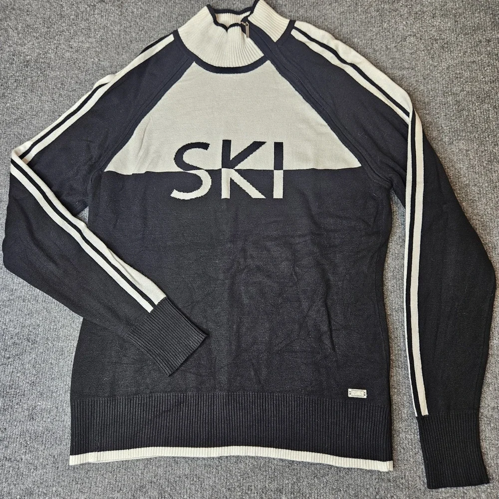 Nils Women's Ski Sweater SKI Graphic Zip Mock Neck Black White Colorblock